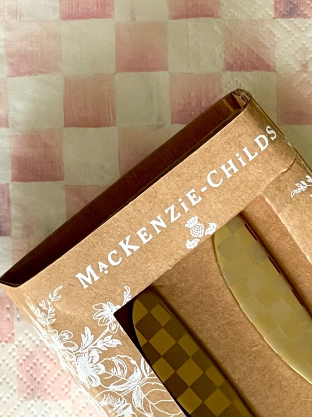 MacKenzie-Childs Rosy Check BUNDLE! Bistro Spreaders Set + Cocktail Napkins - Picture 8 of 16